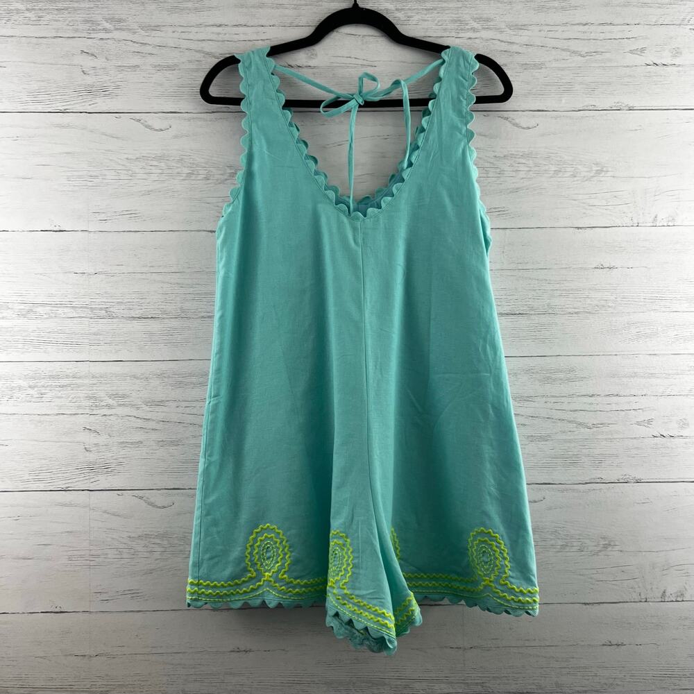 J. Marie Makenna Blue and Green Embroidered Romper Size S - Picture 2 of 6